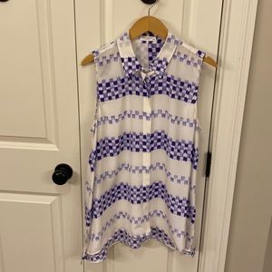 Equipment silk tunic sleeveless white blue checker checkerboard